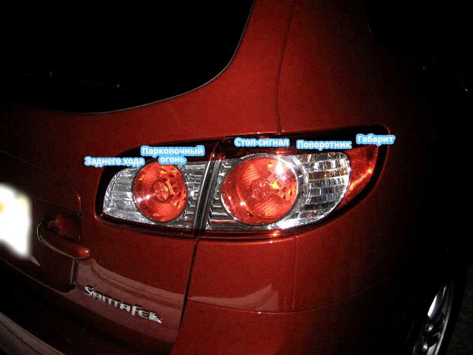 Почему стоп сигналы красные. Лампа стоп сигнала Hyundai Santa Fe 3. Фонарь заднего хода Hyundai Santa Fe. Задние фонари Хендай Санта Фе 2.2.